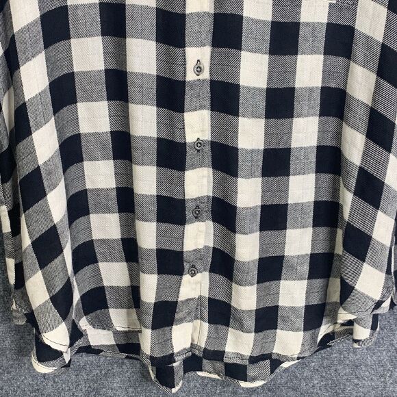 Jane & Delancey B&W Check Rayon Light Flannel Shirt Women M Long Sleeve Soft - Picture 3 of 13